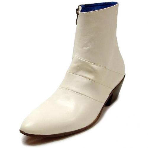 Fiesso White Genuine Leather Boots With Zipper On The Side FI6625